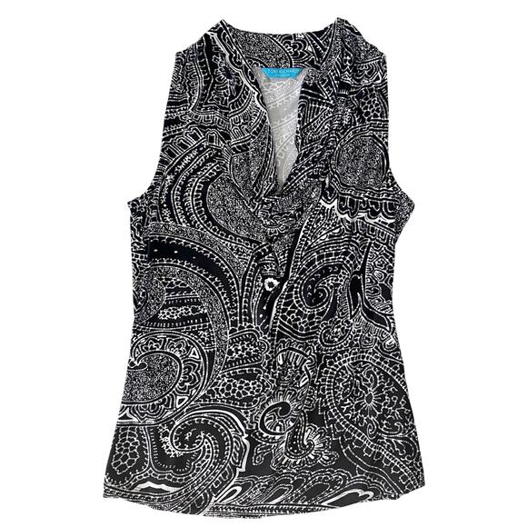 Tori Richard Honolulu Tops - Tori Richard Honolulu Hawaiian Black and White Sleeveless Blouse
